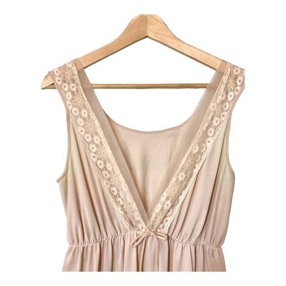 Vintage 1960's Beige Night Gown Lace & Chiffon Front Detail Empire Waist Size S - Picture 3 of 9